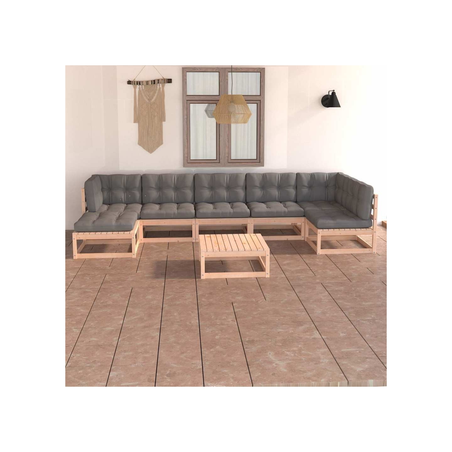Salon de jardin 8 pcs avec coussins Bois de pin massif