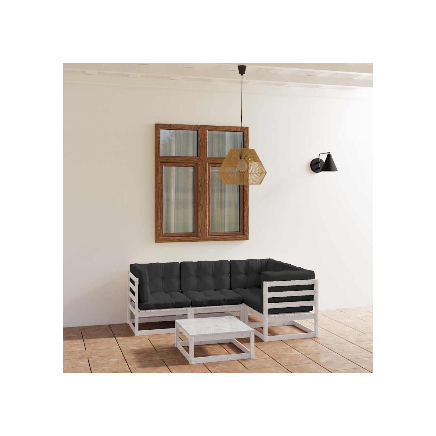 Salon de jardin 5 pcs avec coussins Bois de pin massif