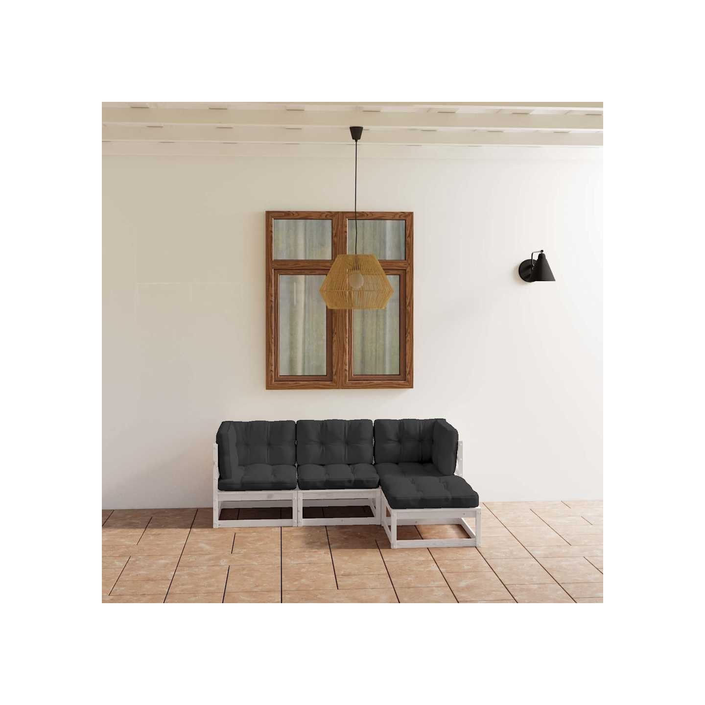 Salon de jardin 4 pcs avec coussins Bois de pin massif