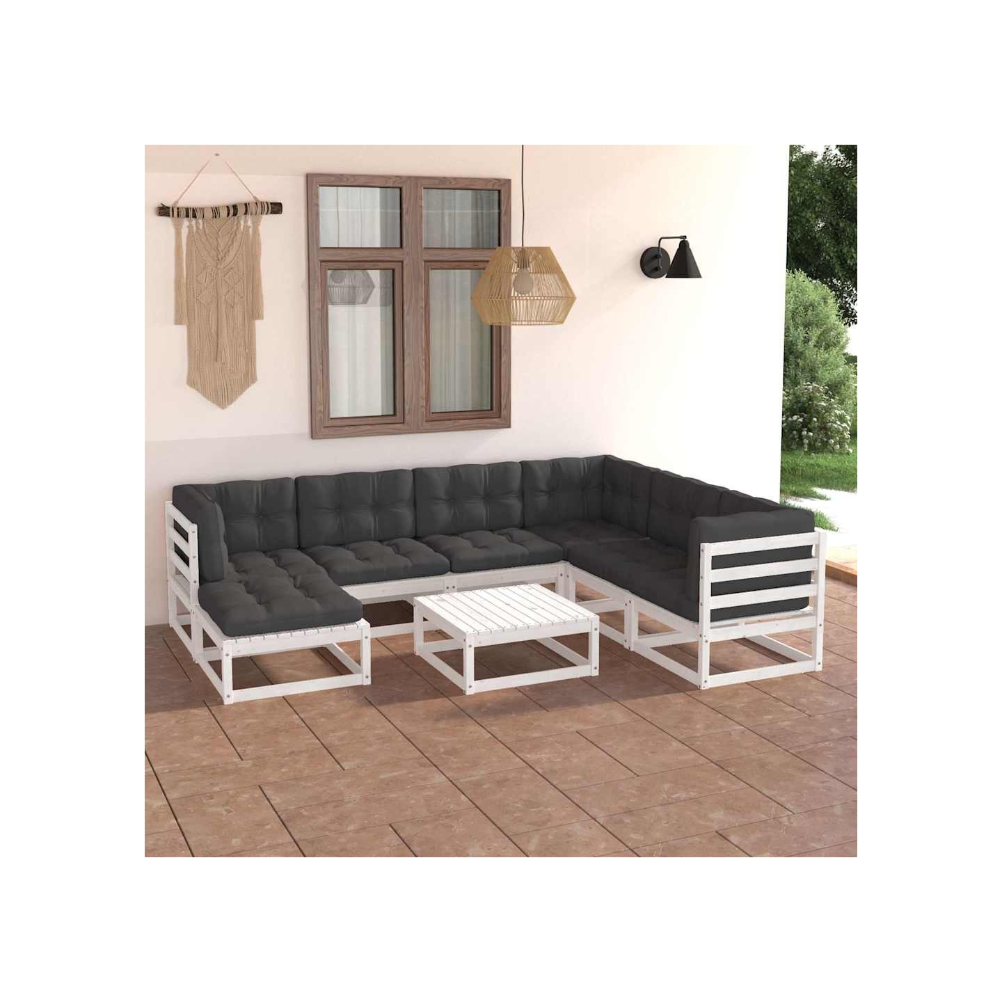 Salon de jardin 8 pcs avec coussins Bois de pin massif