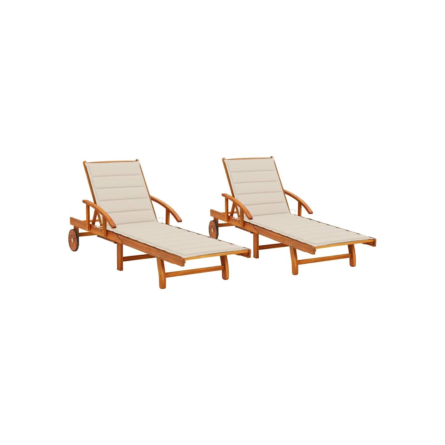 Chaises longues lot de 2 avec coussins Bois d'acacia solide