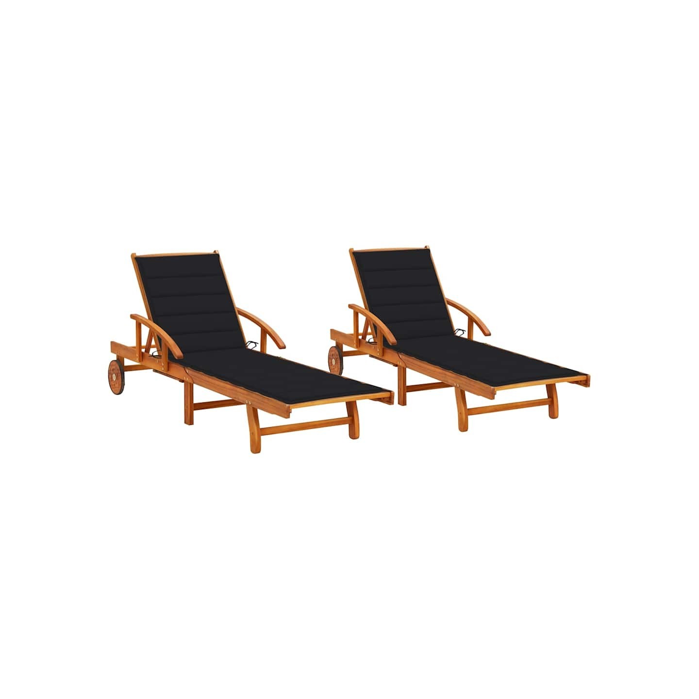 Chaises longues lot de 2 avec coussins Bois d'acacia solide
