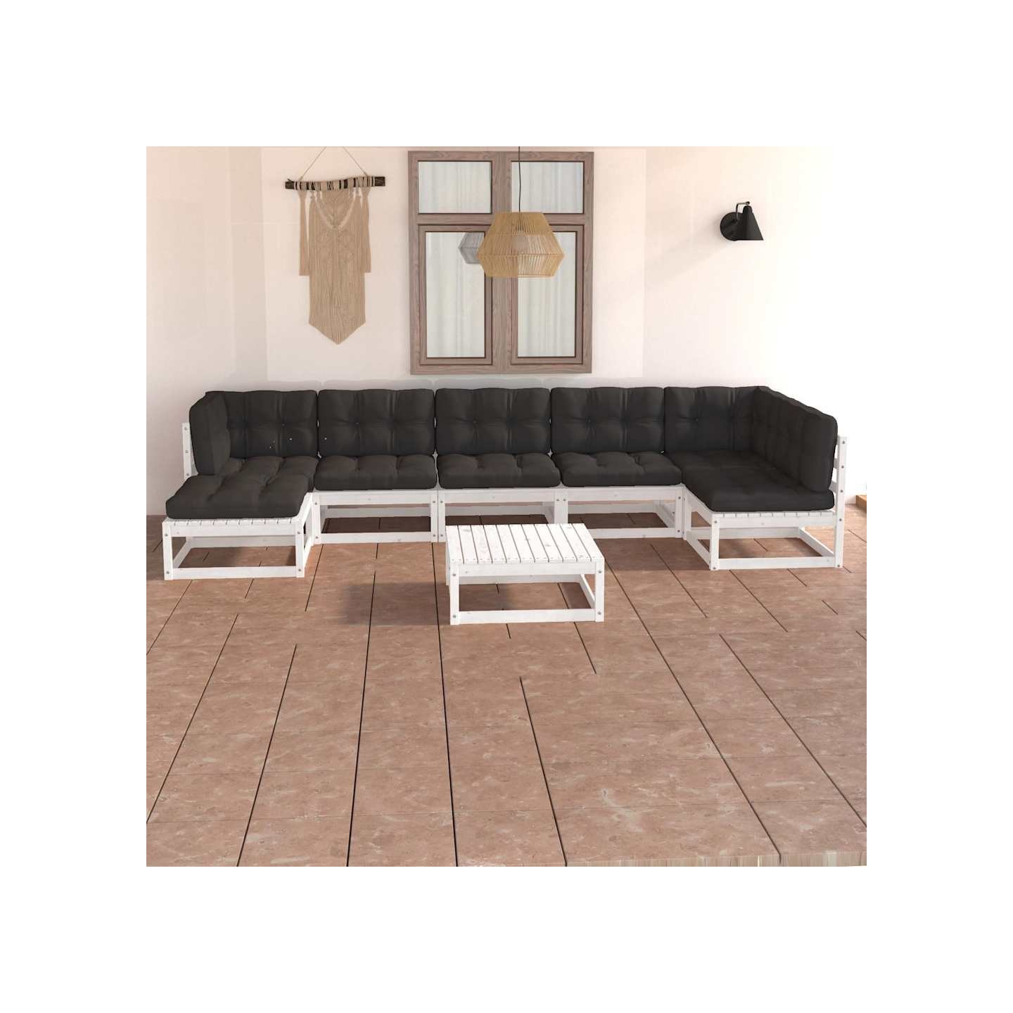 Salon de jardin 8 pcs avec coussins Bois de pin massif