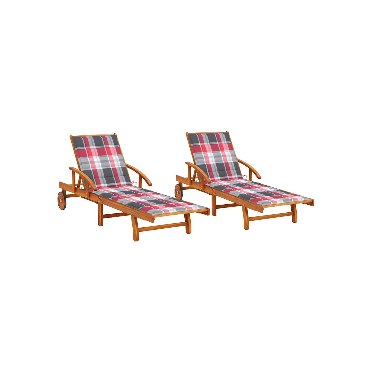 Chaises longues lot de 2 avec coussins Bois d'acacia solide