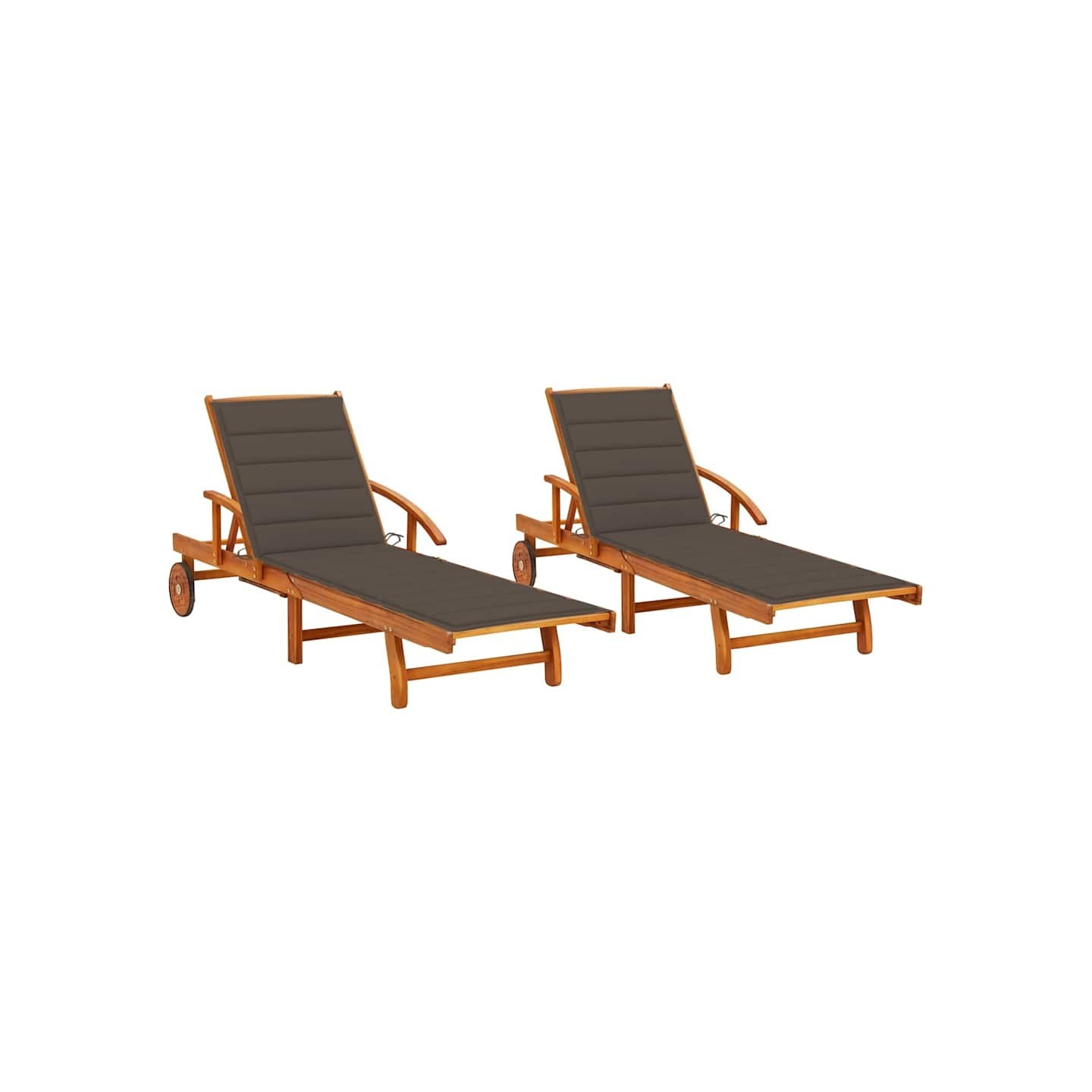 Chaises longues lot de 2 avec coussins Bois d'acacia solide