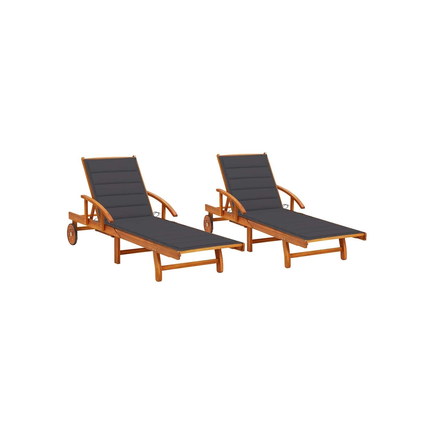 Chaises longues lot de 2 avec coussins Bois d'acacia solide