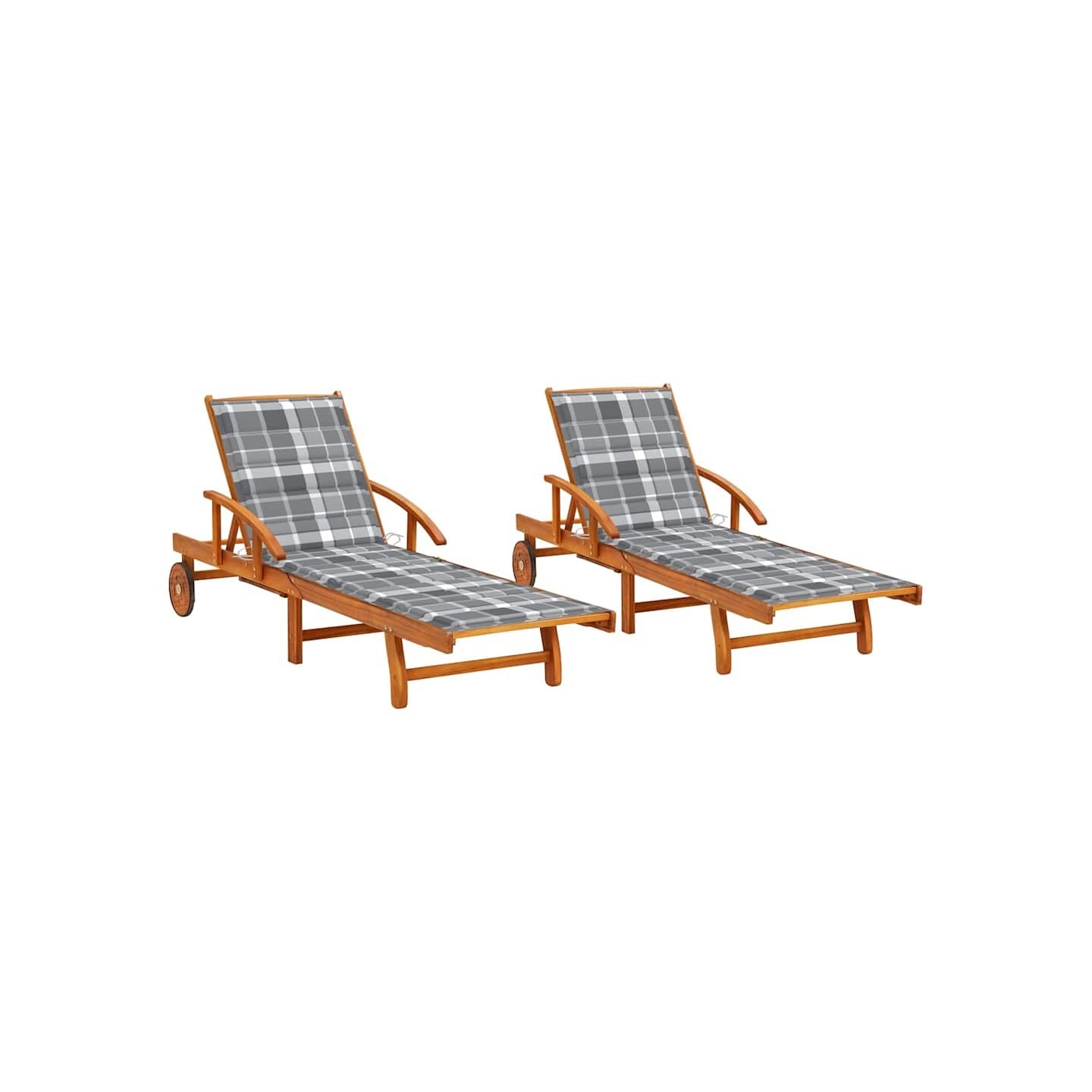 Chaises longues lot de 2 avec coussins Bois d'acacia solide