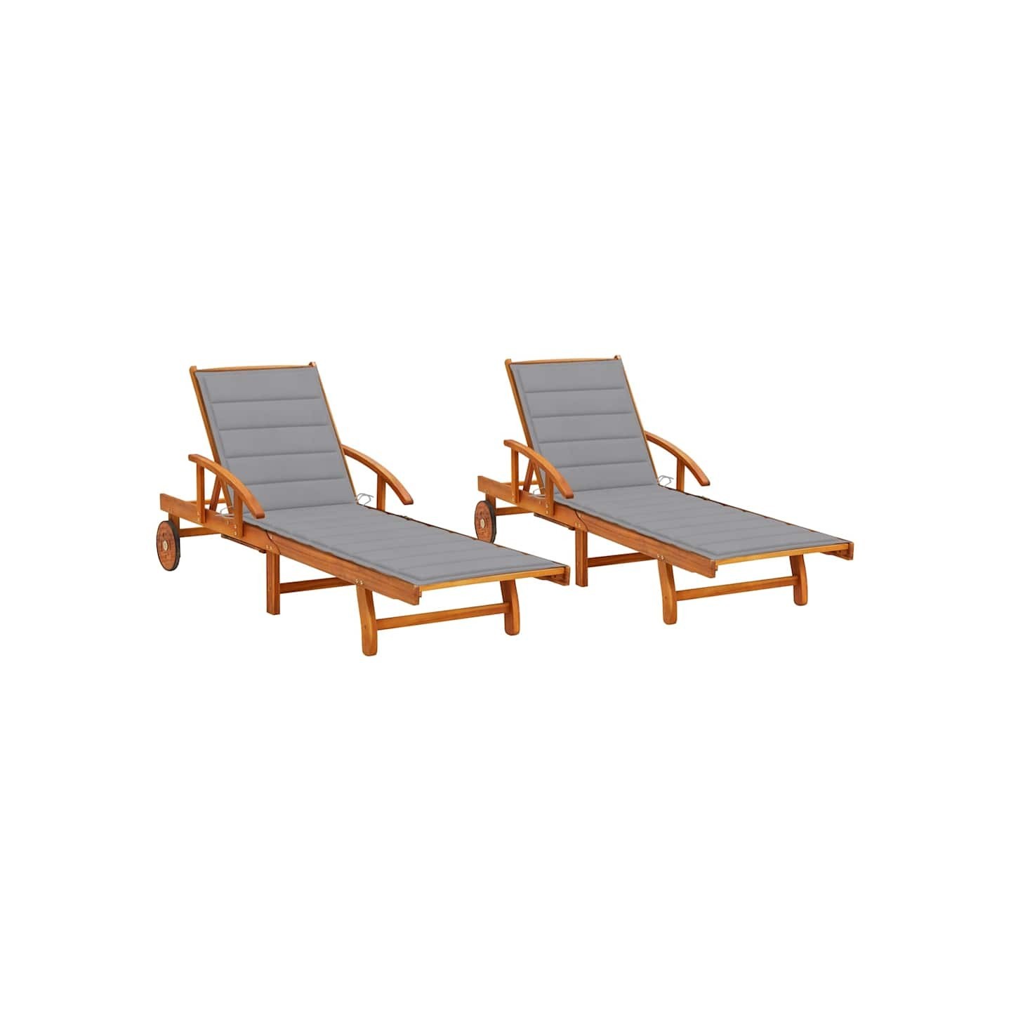 Chaises longues lot de 2 avec coussins Bois d'acacia solide