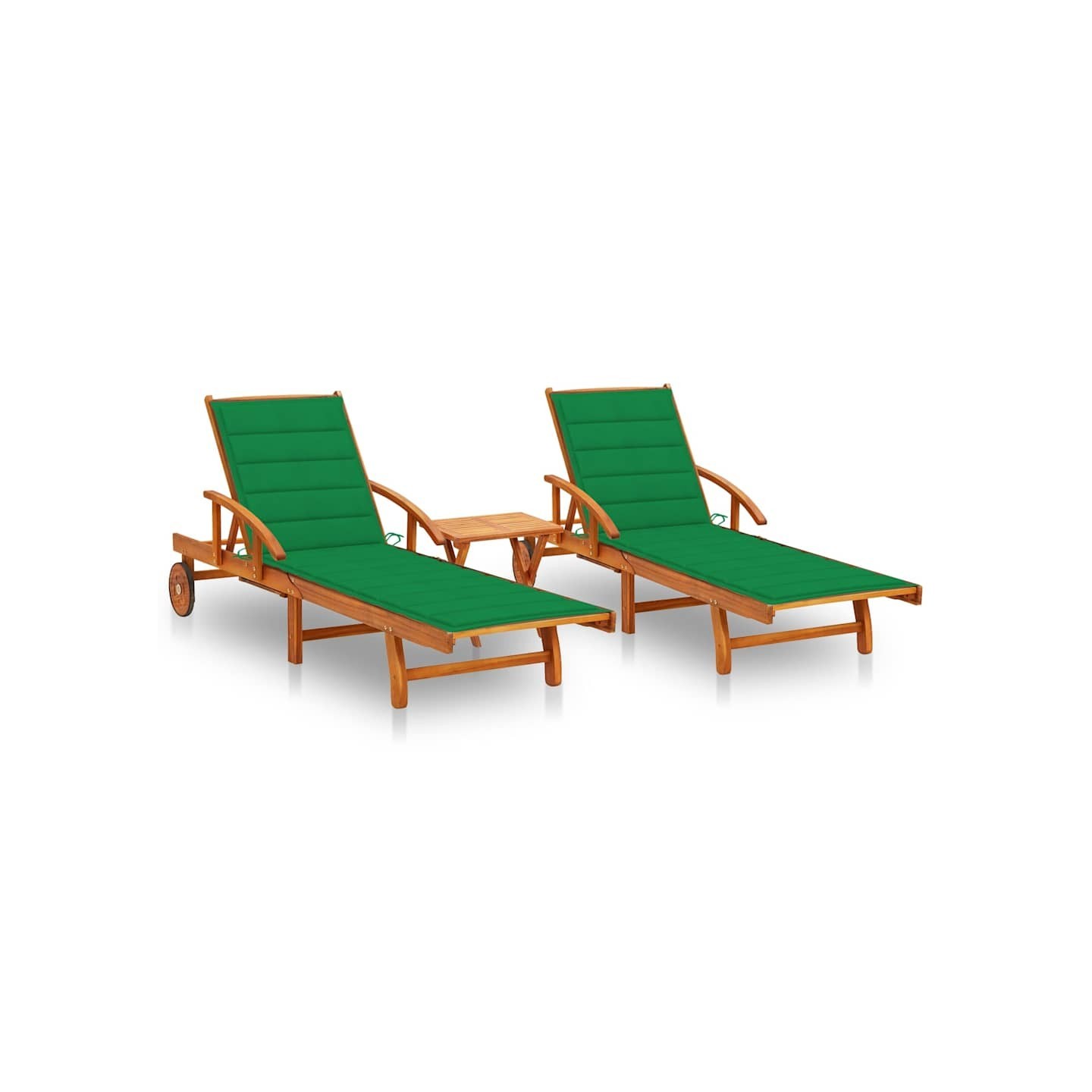 Chaises longues lot de 2 avec table et coussins Acacia solide
