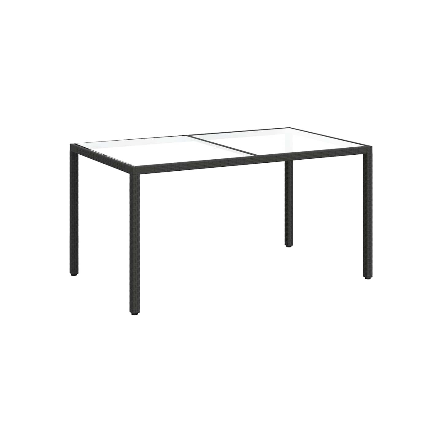 Table de jardin 150x90x75cm Verre trempé et résine tressée Noir