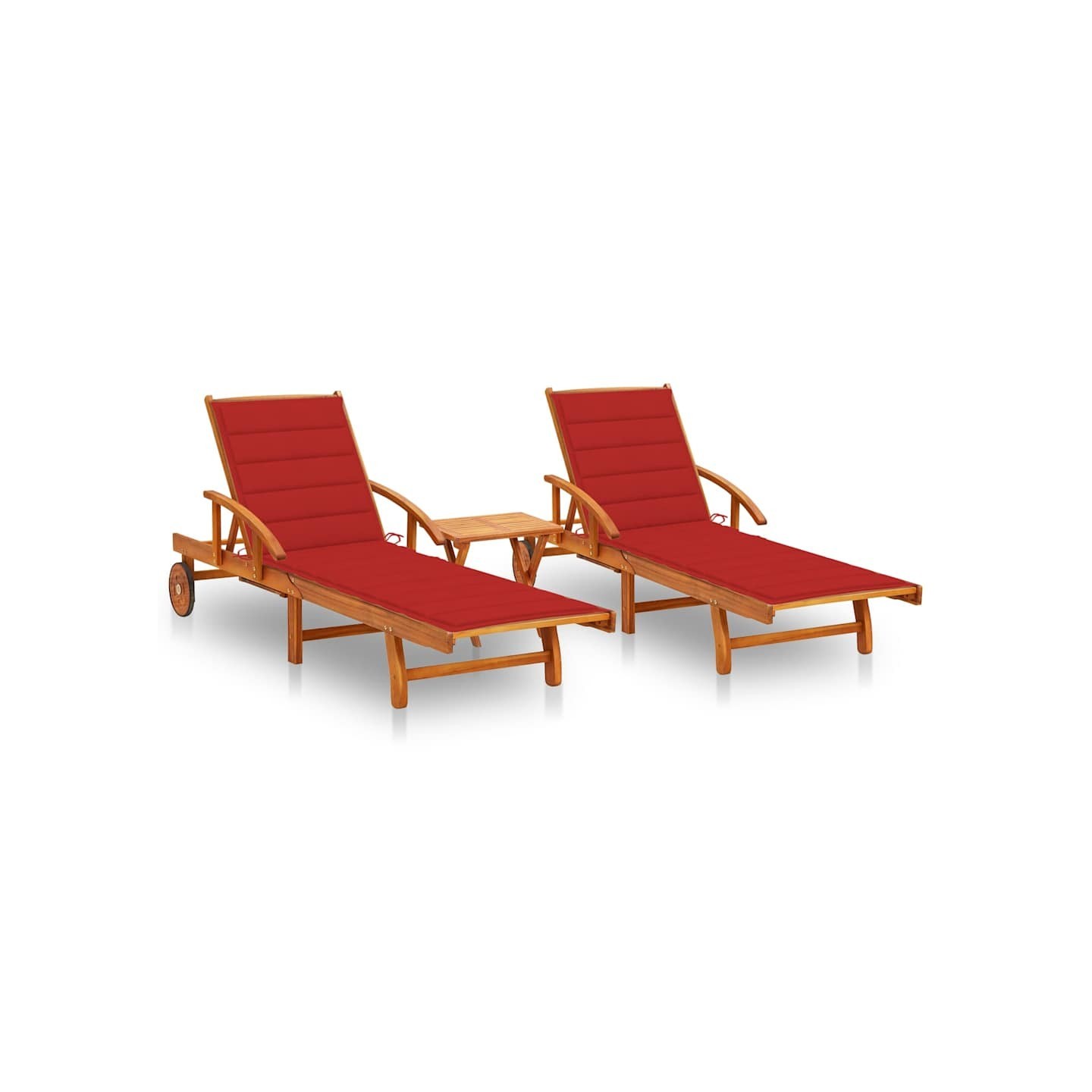 Chaises longues lot de 2 avec table et coussins Acacia solide