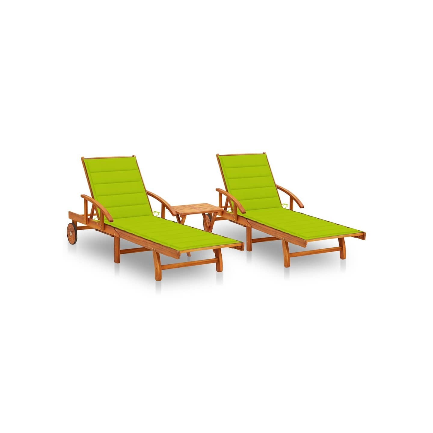 Chaises longues lot de 2 avec table et coussins Acacia solide