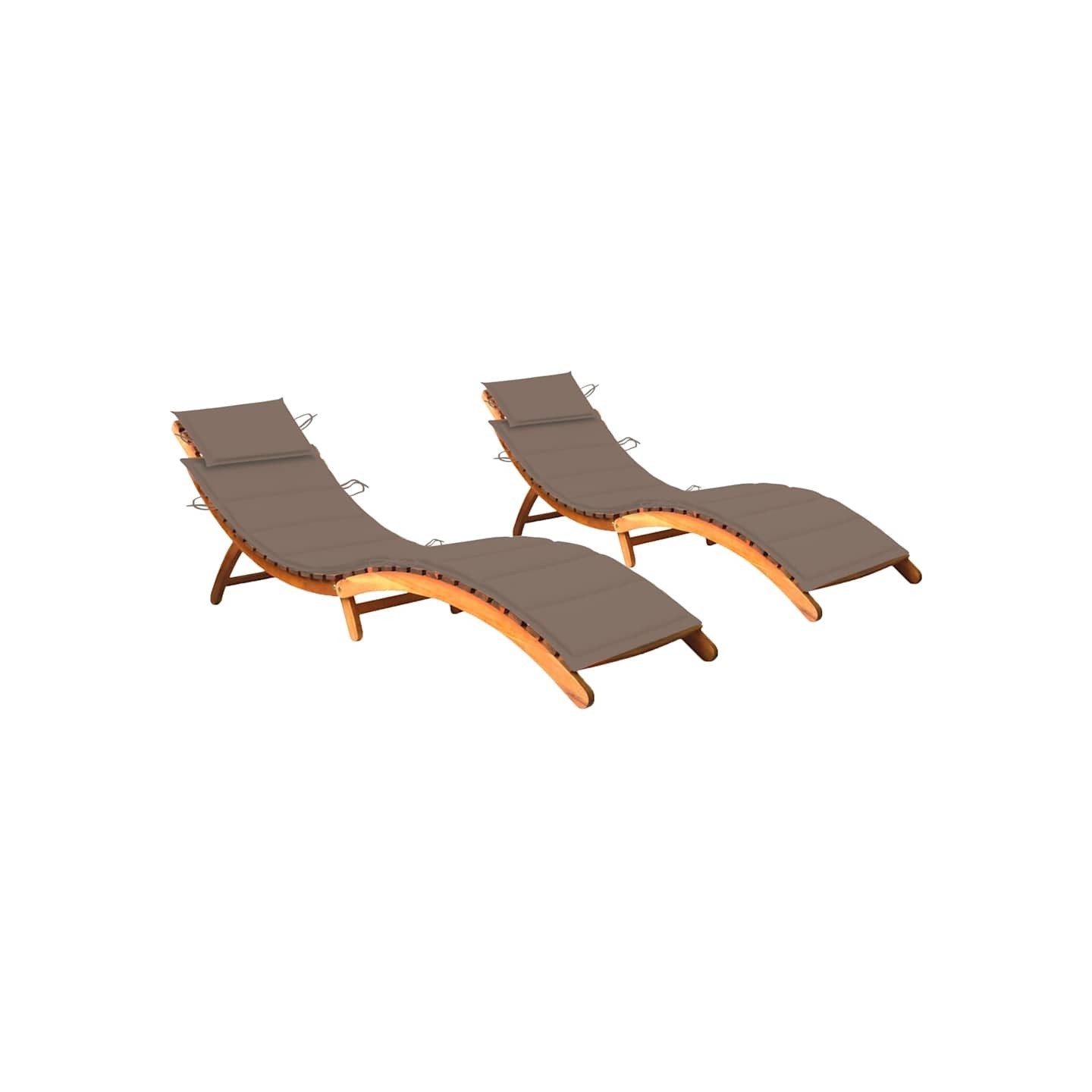 Chaises longues lot de 2 avec coussins Bois d'acacia solide