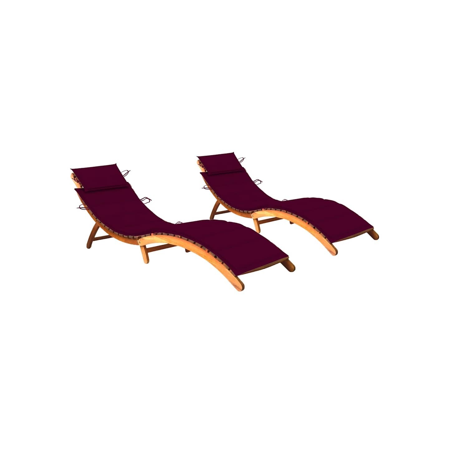Chaises longues lot de 2 avec coussins Bois d'acacia solide