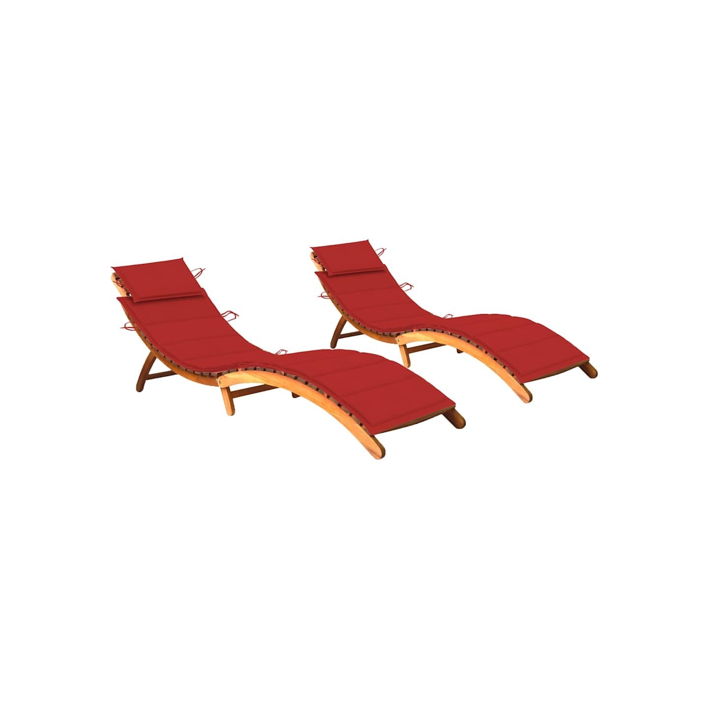 Chaises longues lot de 2 avec coussins Bois d'acacia solide