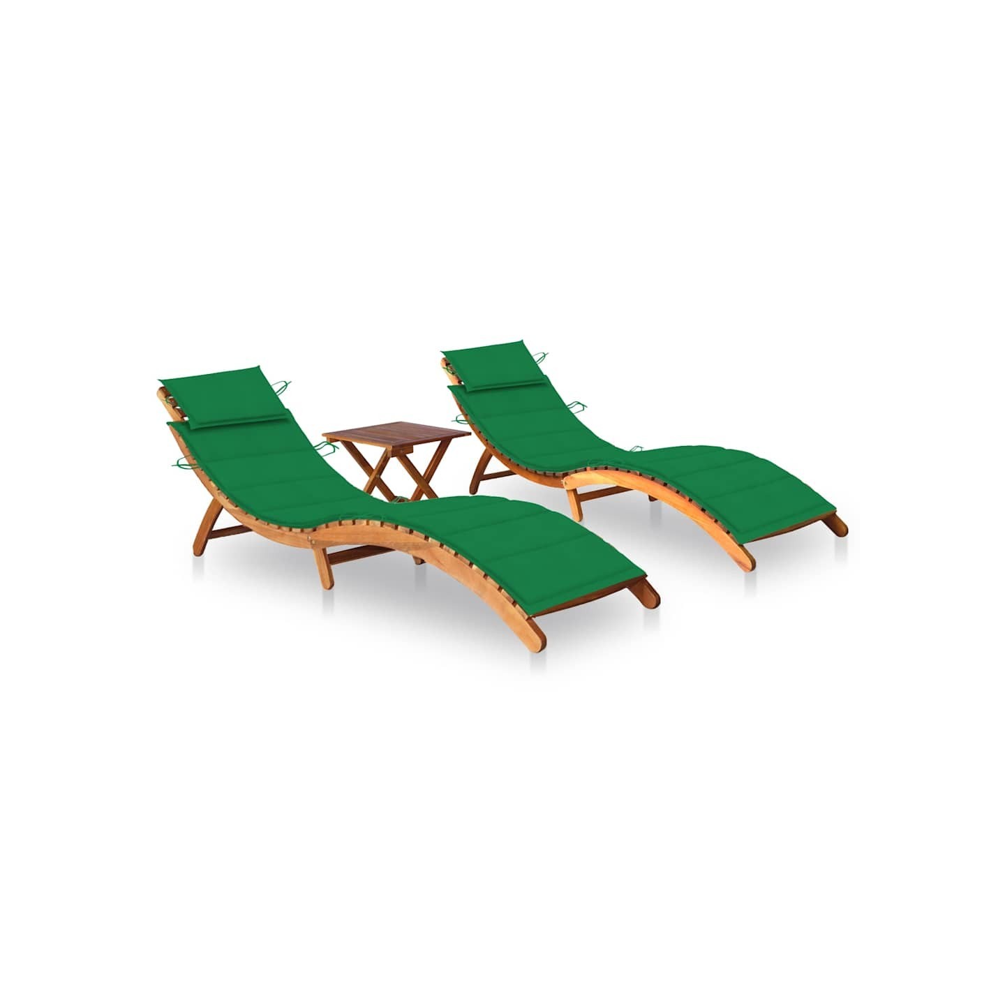 Chaises longues lot de 2 avec table et coussins Acacia solide
