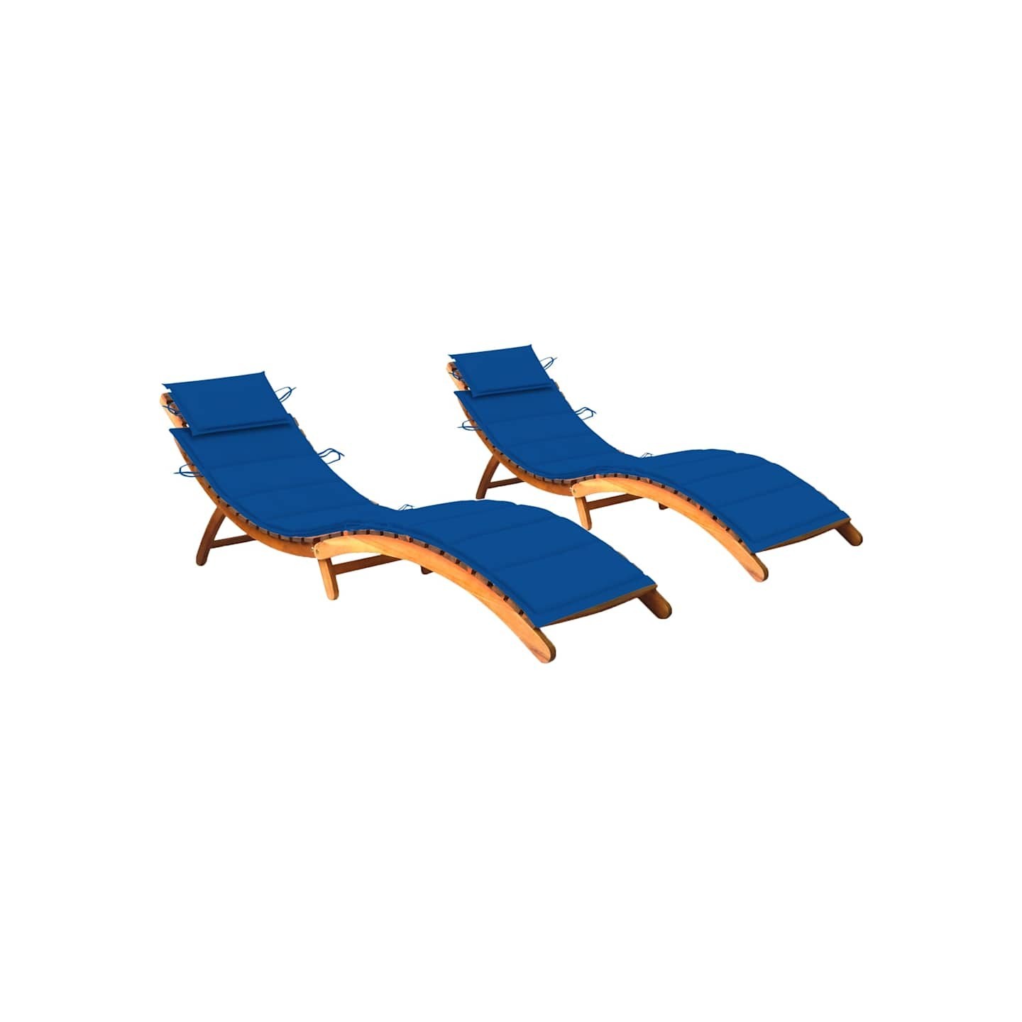 Chaises longues lot de 2 avec coussins Bois d'acacia solide