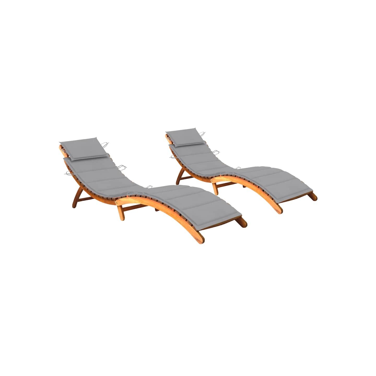 Chaises longues lot de 2 avec coussins Bois d'acacia solide