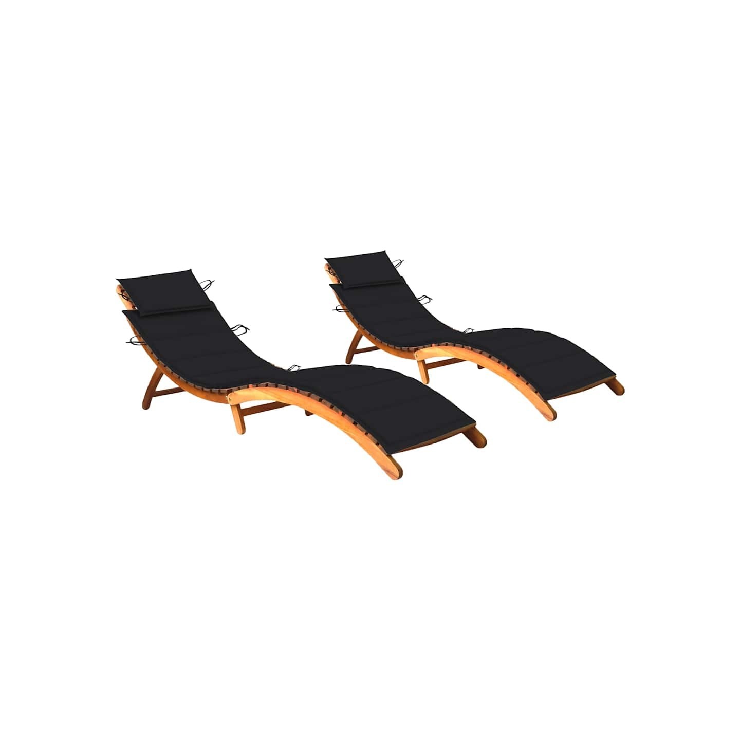 Chaises longues lot de 2 avec coussins Bois d'acacia solide