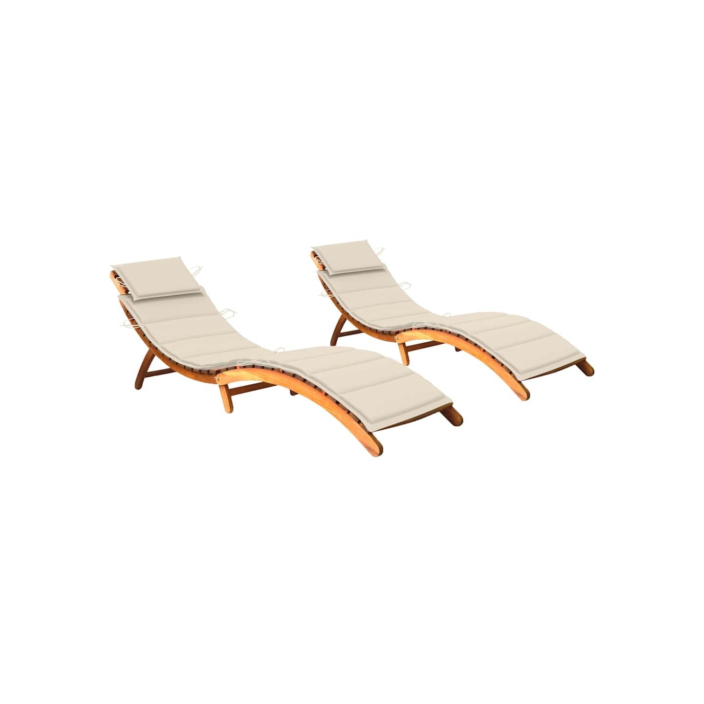 Chaises longues lot de 2 avec coussins Bois d'acacia solide