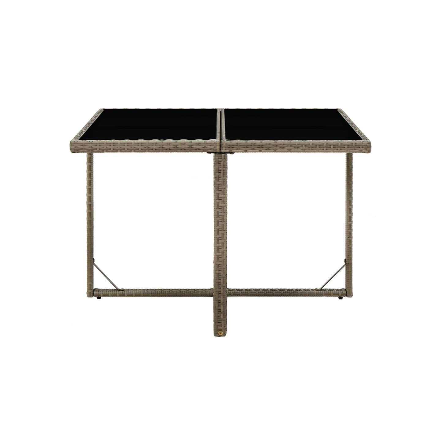 Table de jardin Gris 109x107x74 cm Résine tressée et verre