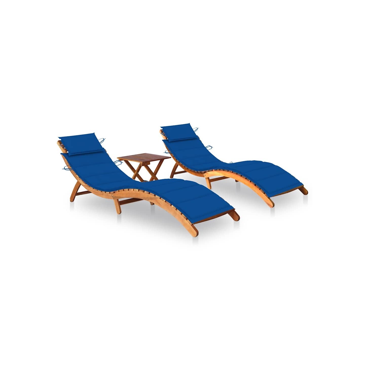 Chaises longues lot de 2 avec table et coussins Acacia solide