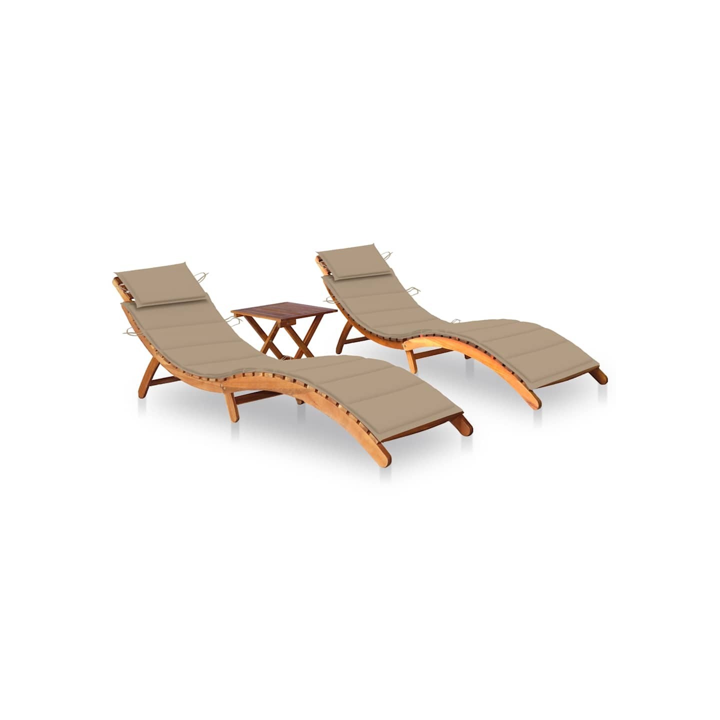 Chaises longues lot de 2 avec table et coussins Acacia solide