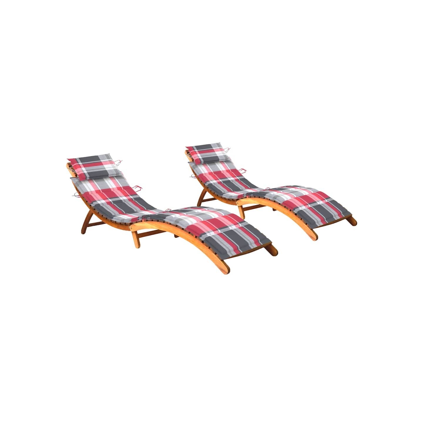 Chaises longues lot de 2 avec coussins Bois d'acacia solide