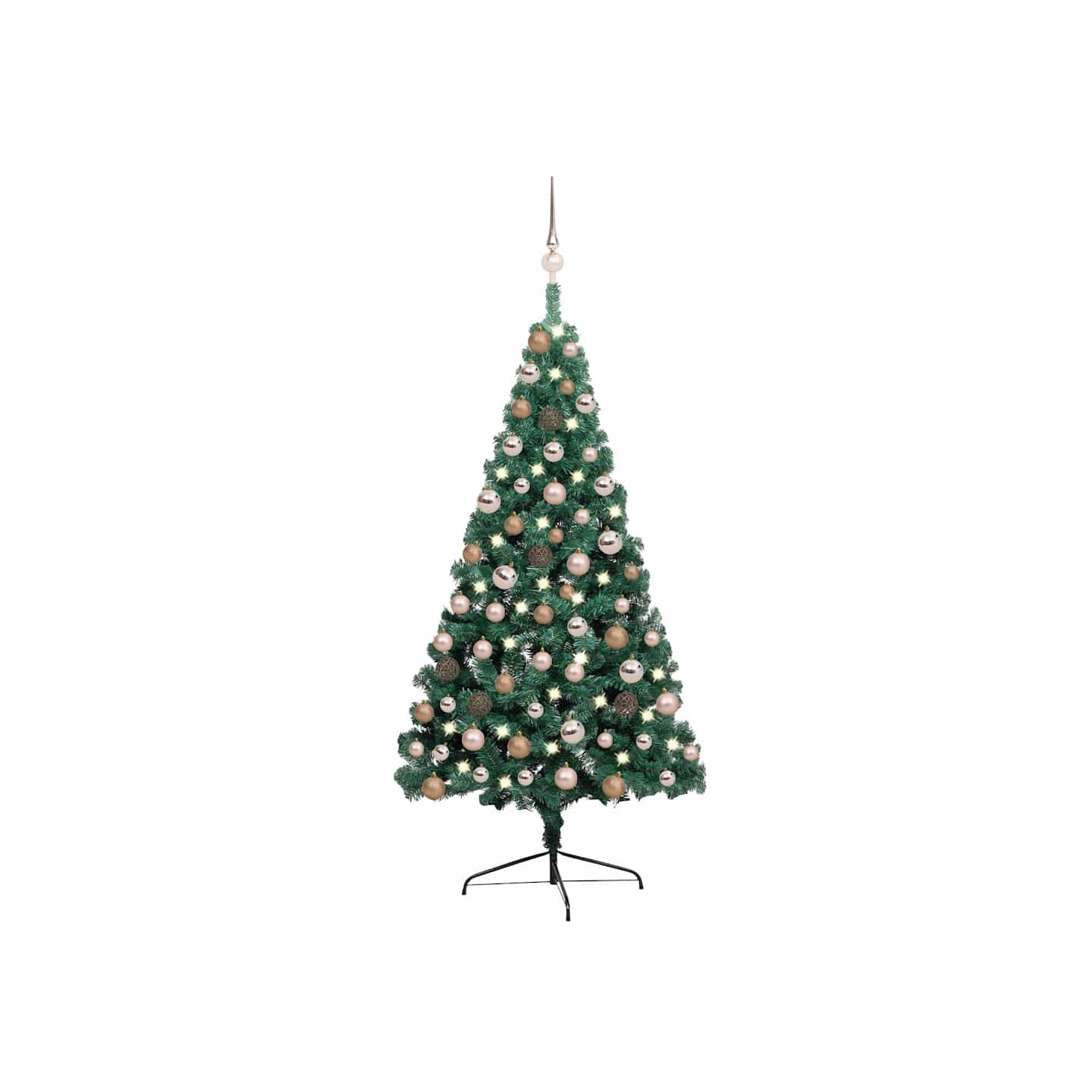 Demi-arbre de Noël artificiel pré-éclairé et boules vert 120 cm