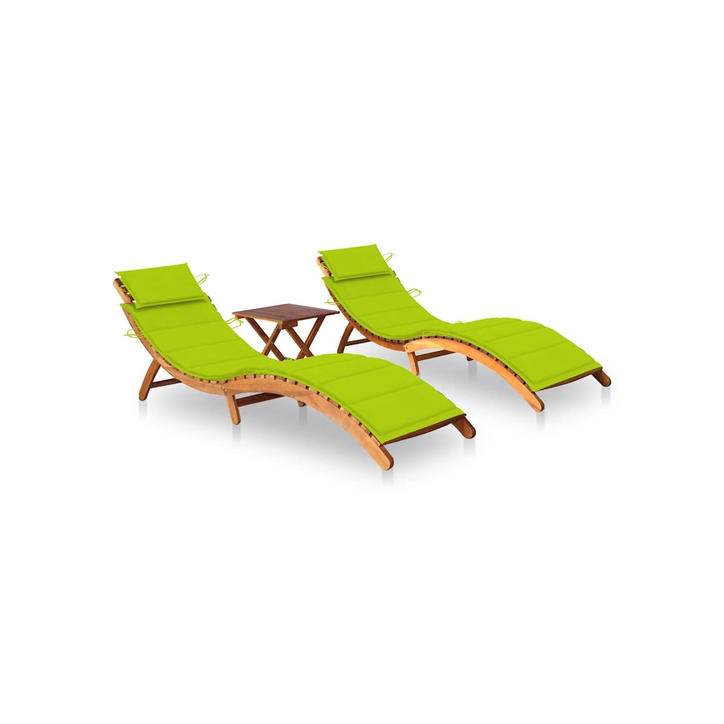 Chaises longues lot de 2 avec table et coussins Acacia solide