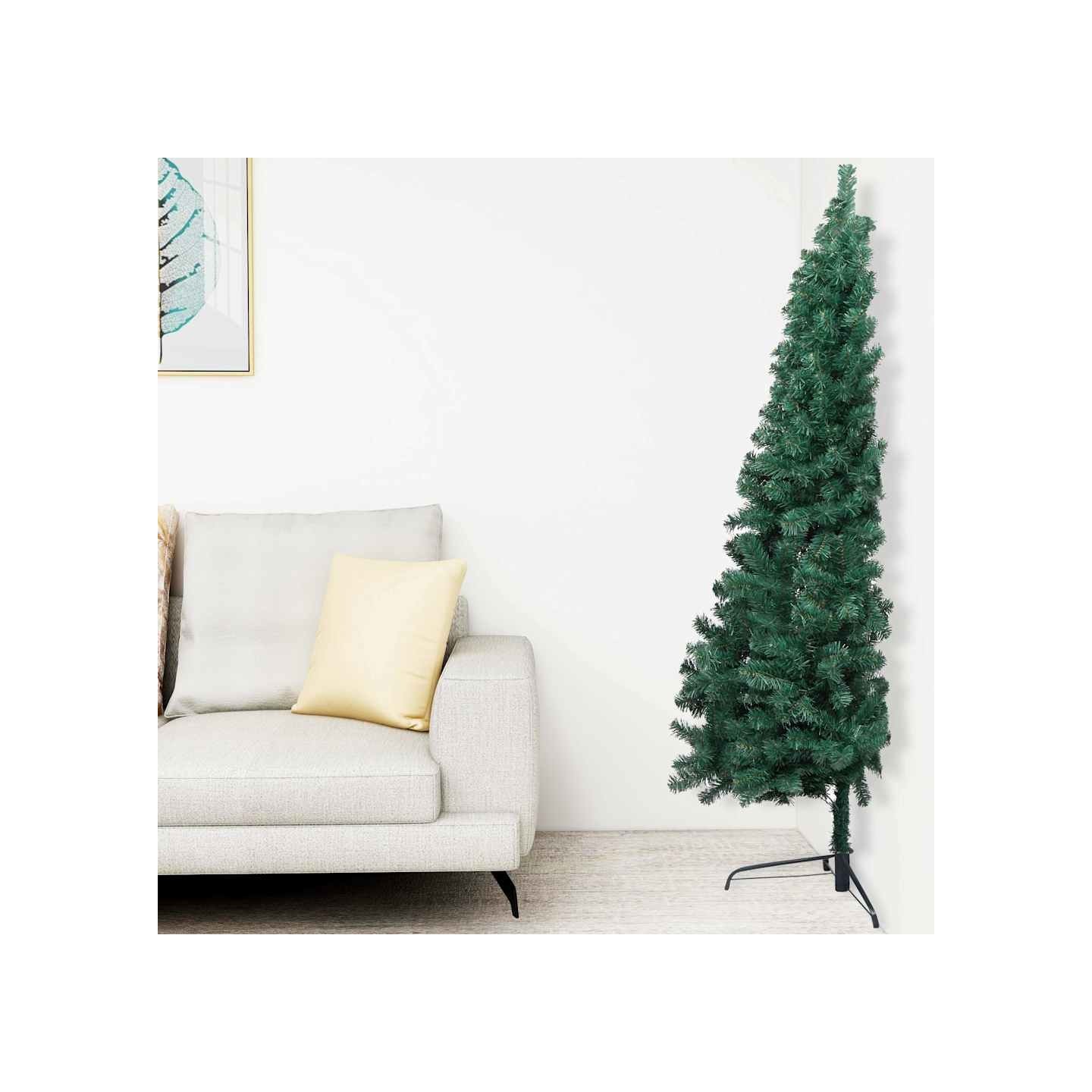 Demi-arbre de Noël artificiel pré-éclairé et boules vert 150 cm