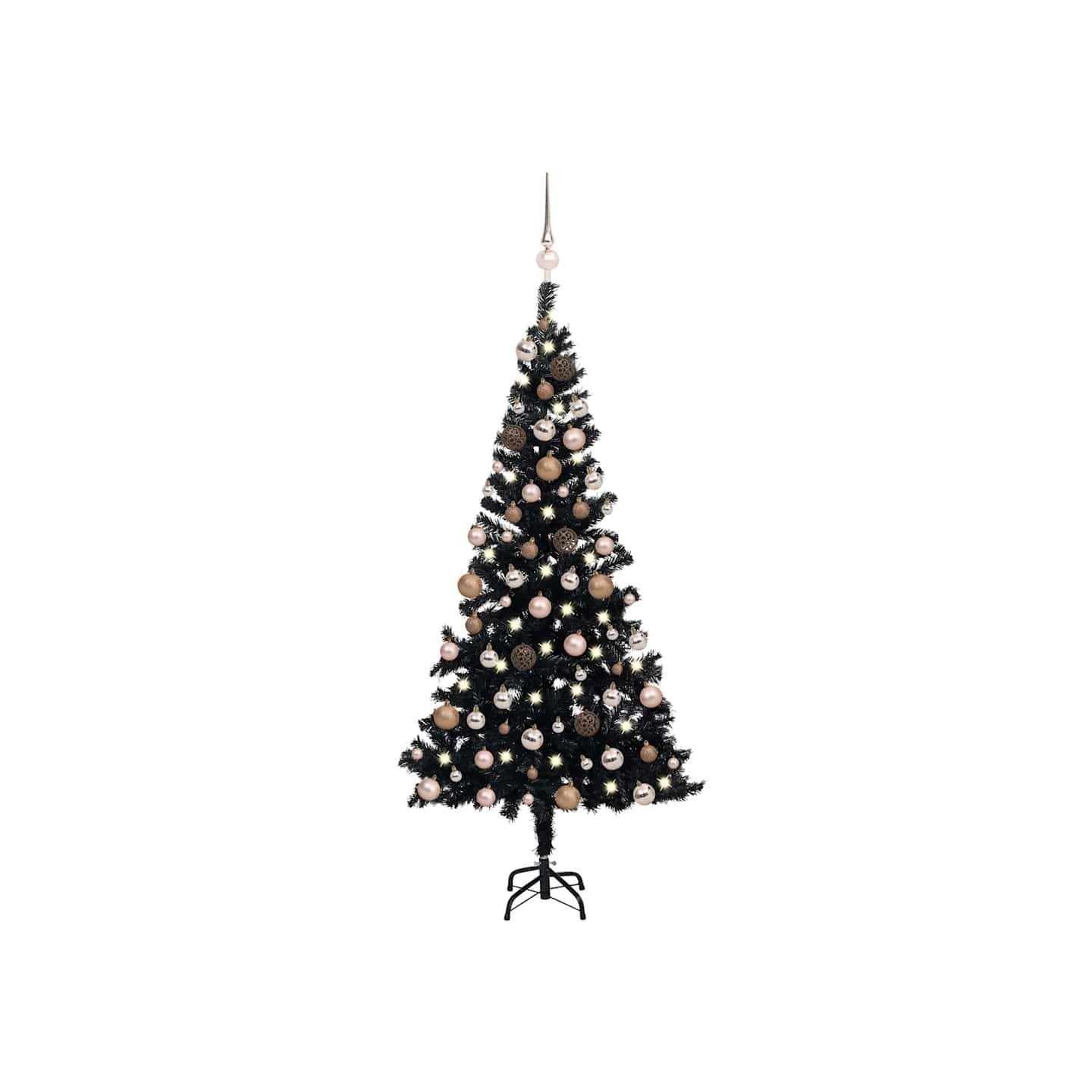 Arbre de Noël artificiel pré-éclairé et boules noir 150 cm PVC
