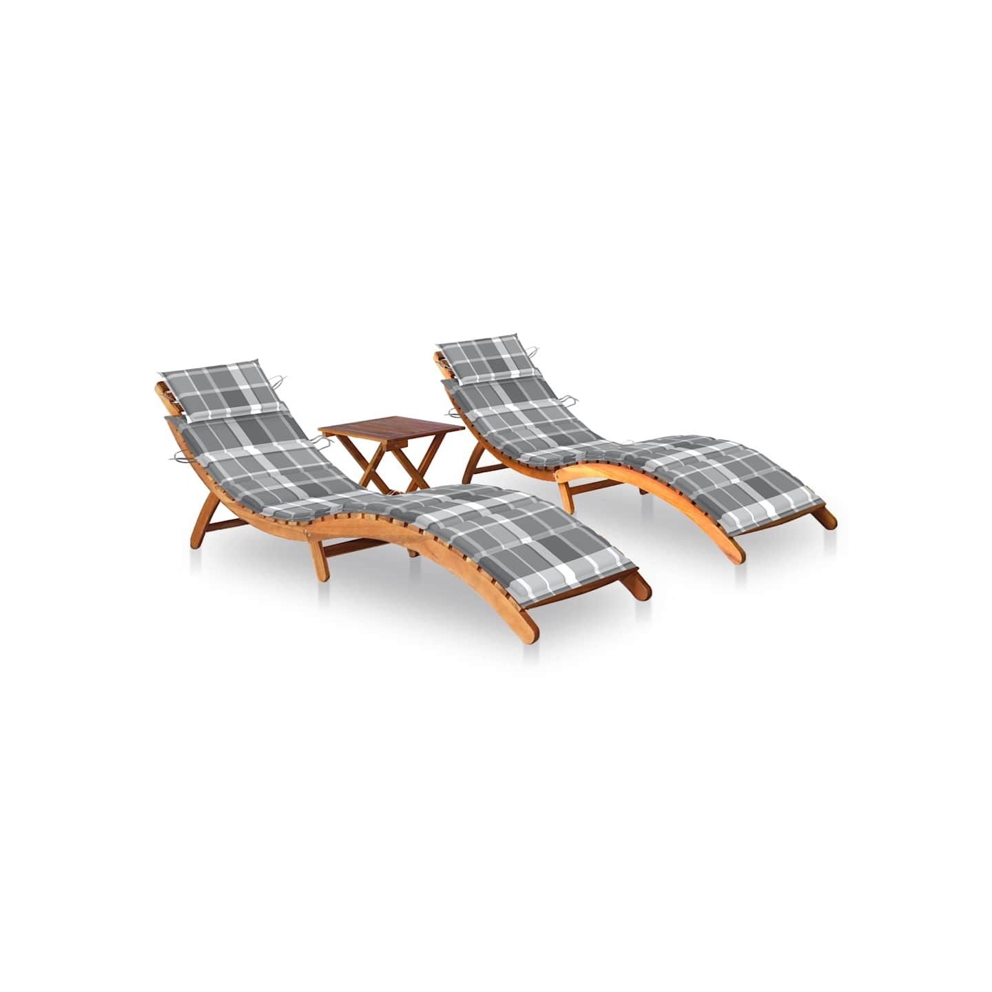 Chaises longues lot de 2 avec table et coussins Acacia solide