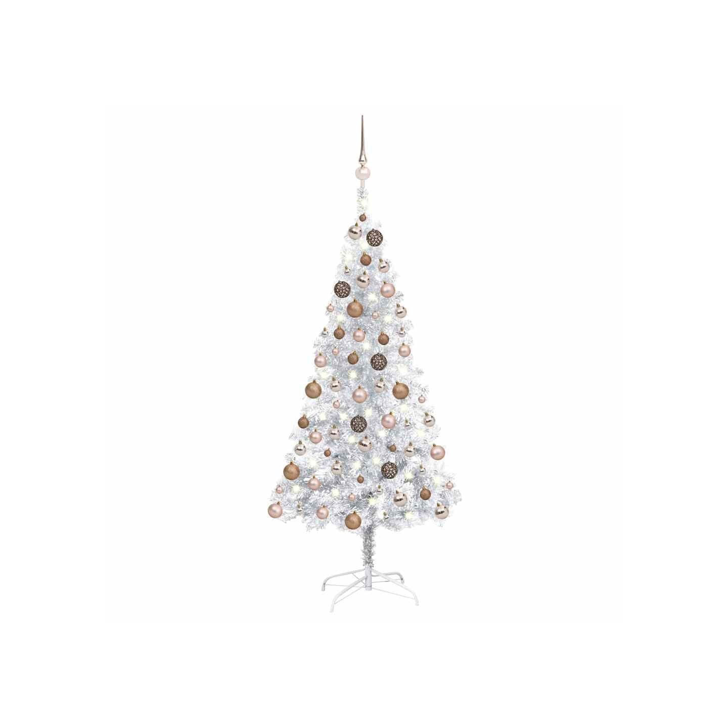 Arbre de Noël artificiel pré-éclairé/boules argenté 120 cm PET