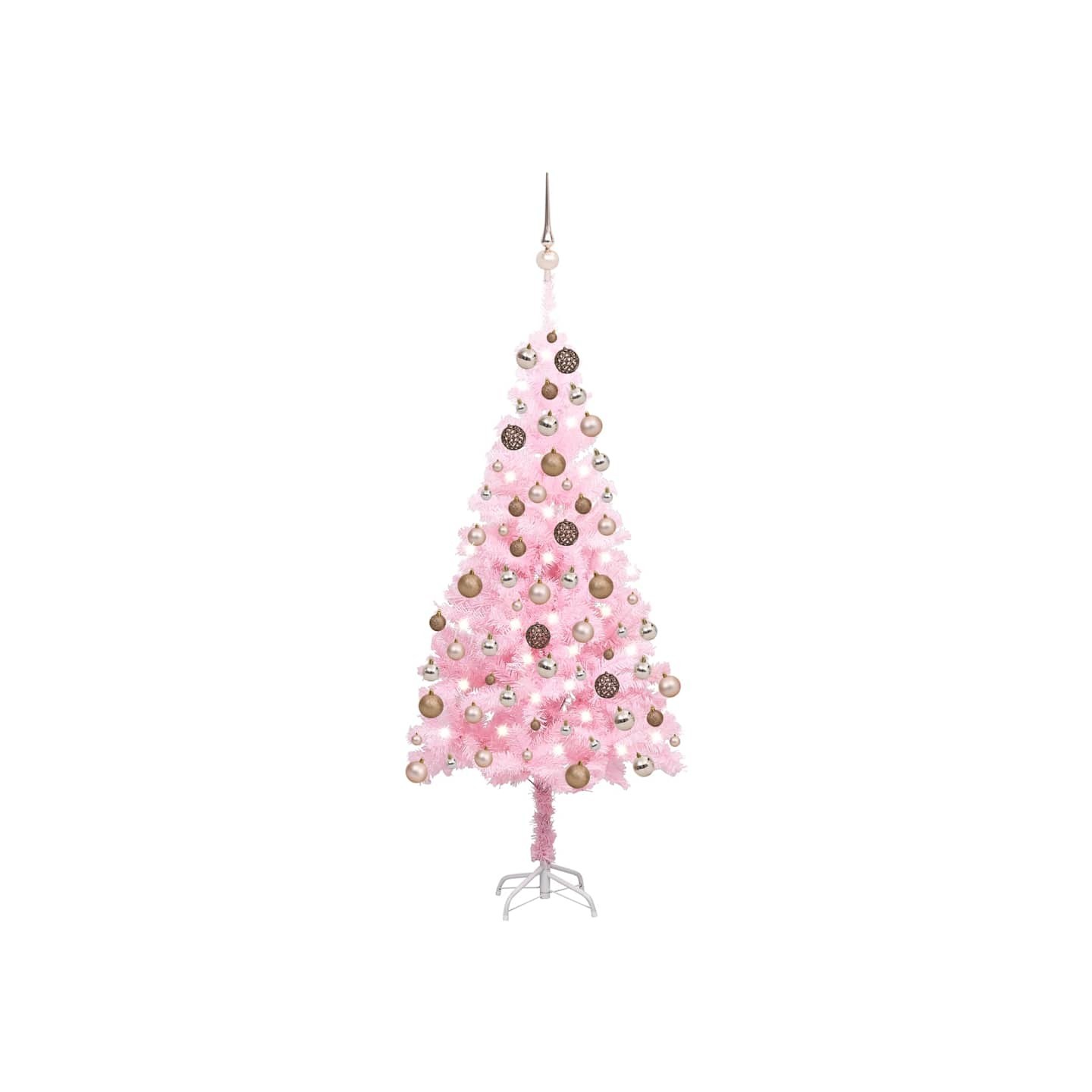 Arbre de Noël artificiel pré-éclairé et boules rose 120 cm PVC
