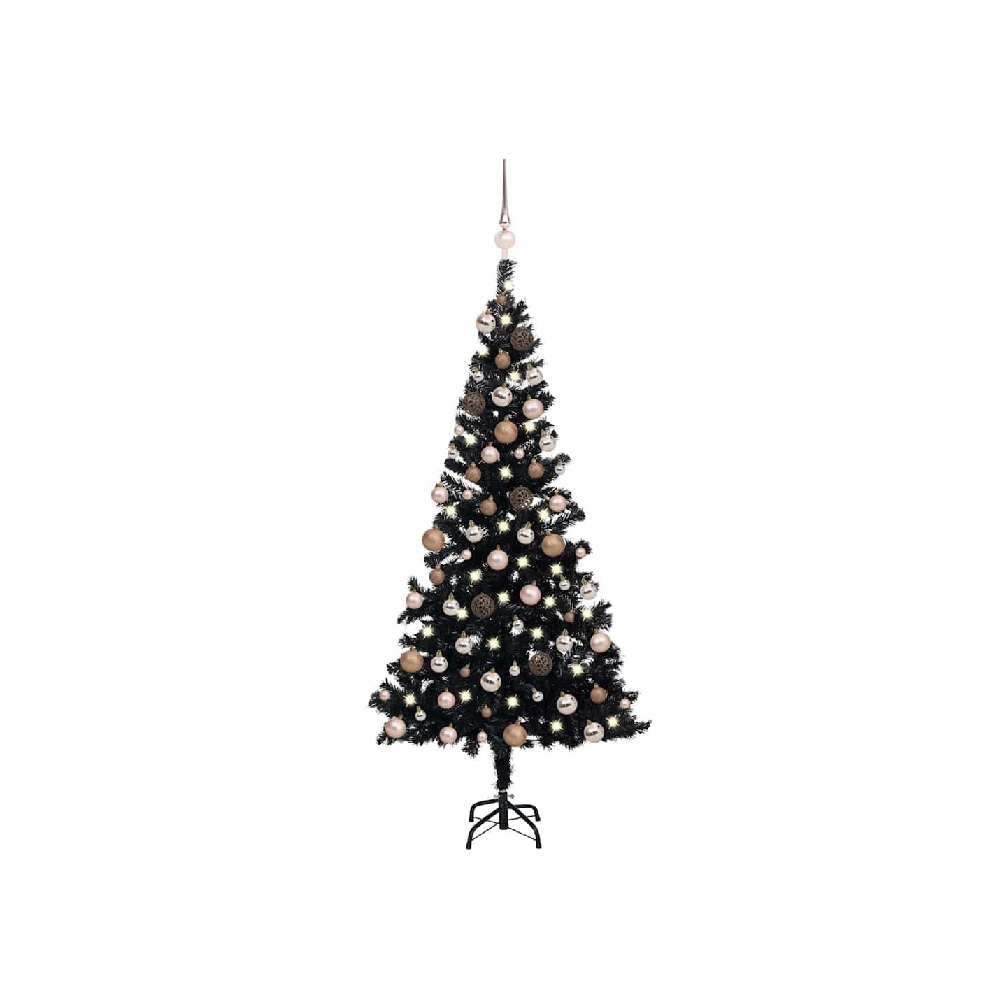 Arbre de Noël artificiel pré-éclairé et boules noir 180 cm PVC