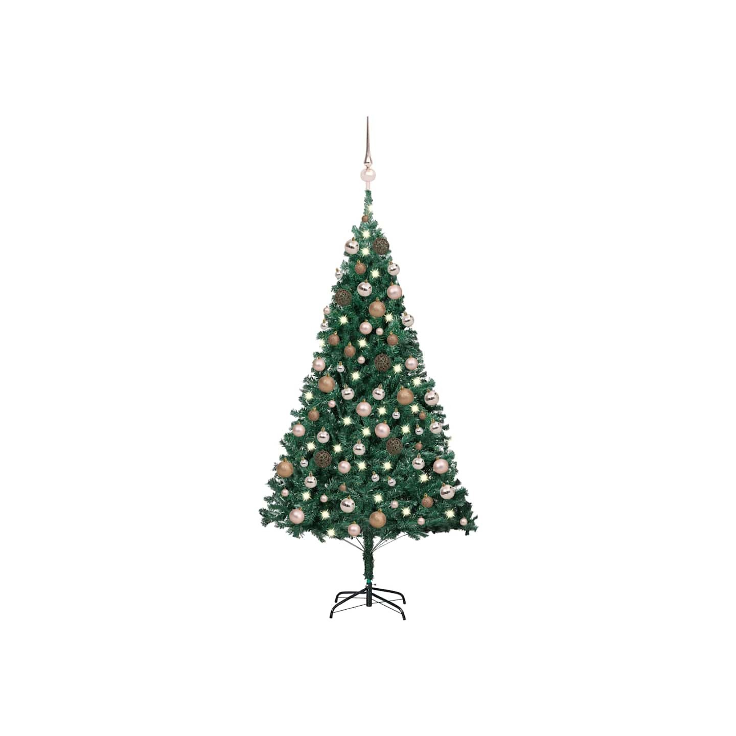 Arbre de Noël artificiel pré-éclairé et boules vert 120 cm PVC