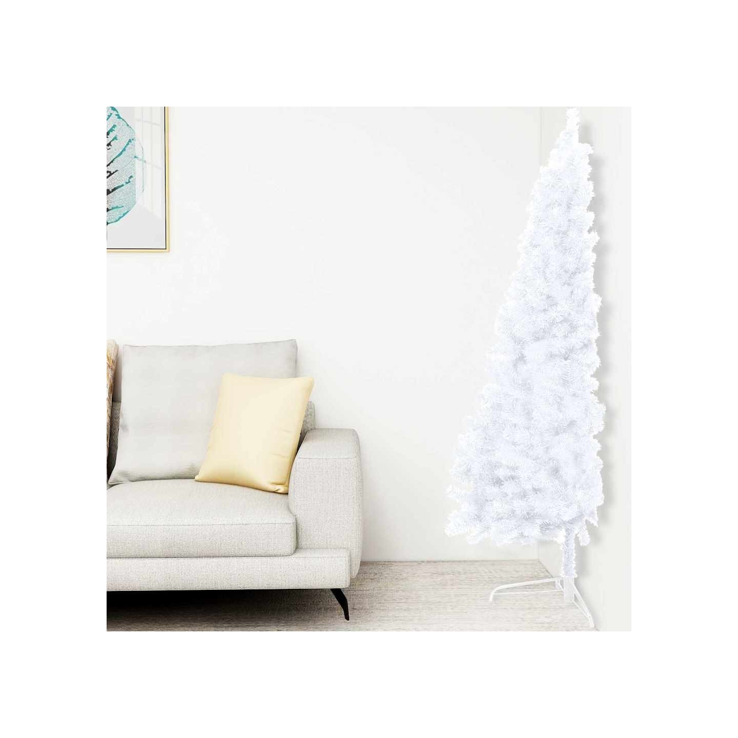 Demi-arbre de Noël artificiel pré-éclairé et boules blanc 120cm