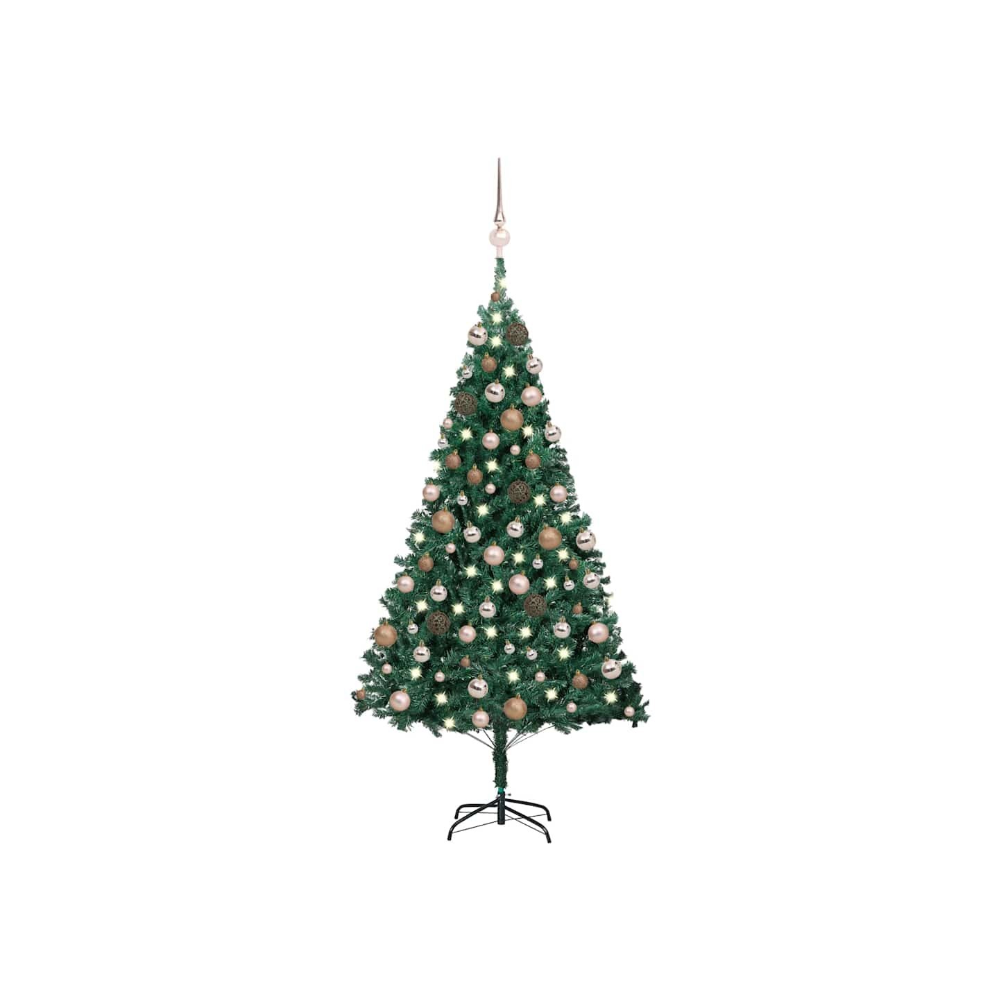 Arbre de Noël artificiel pré-éclairé et boules vert 150 cm PVC