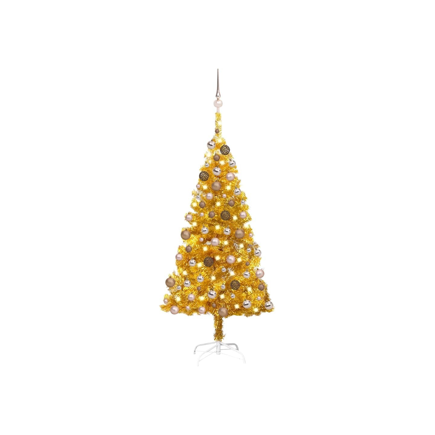 Arbre de Noël artificiel pré-éclairé et boules doré 150 cm PET