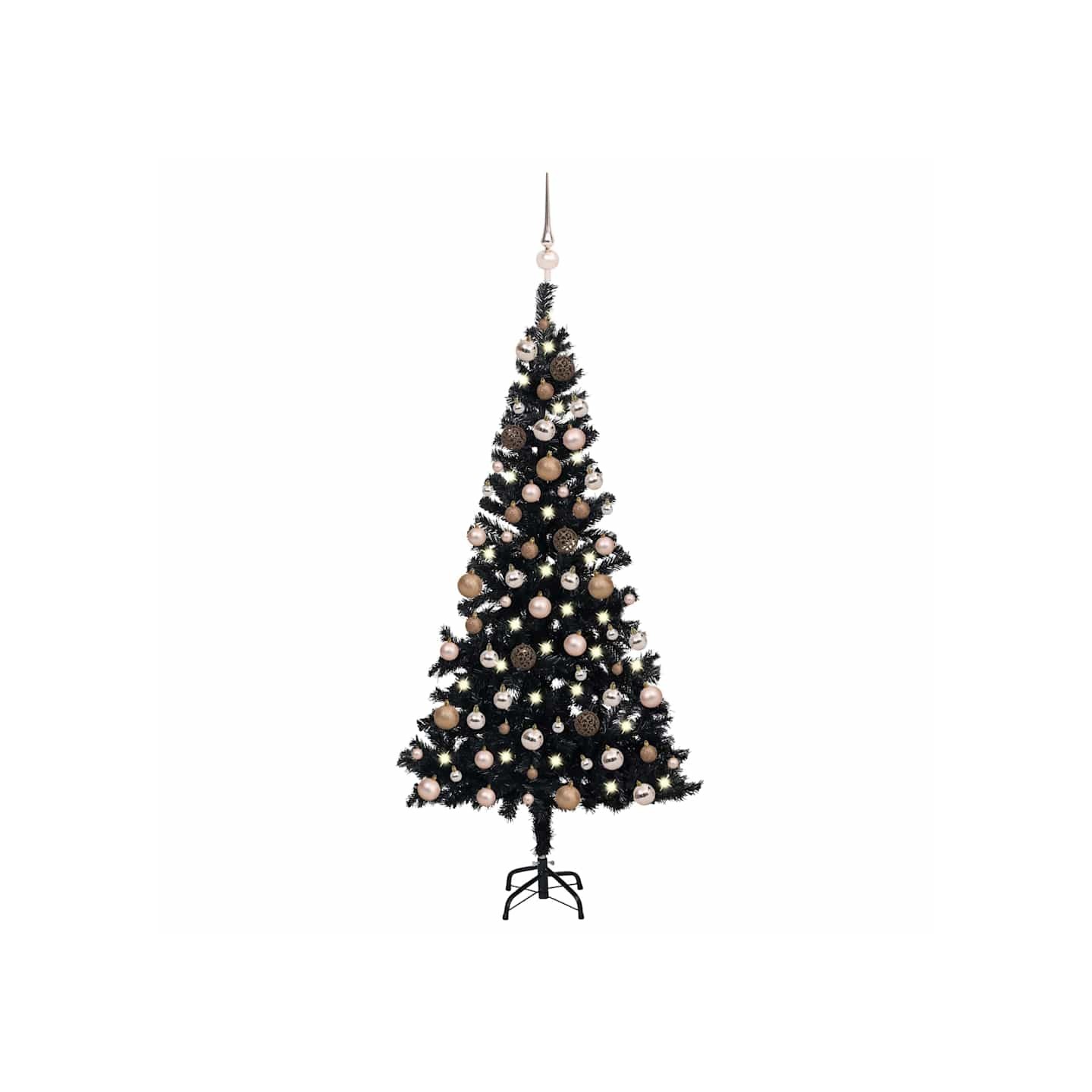 Arbre de Noël artificiel pré-éclairé et boules noir 120 cm PVC