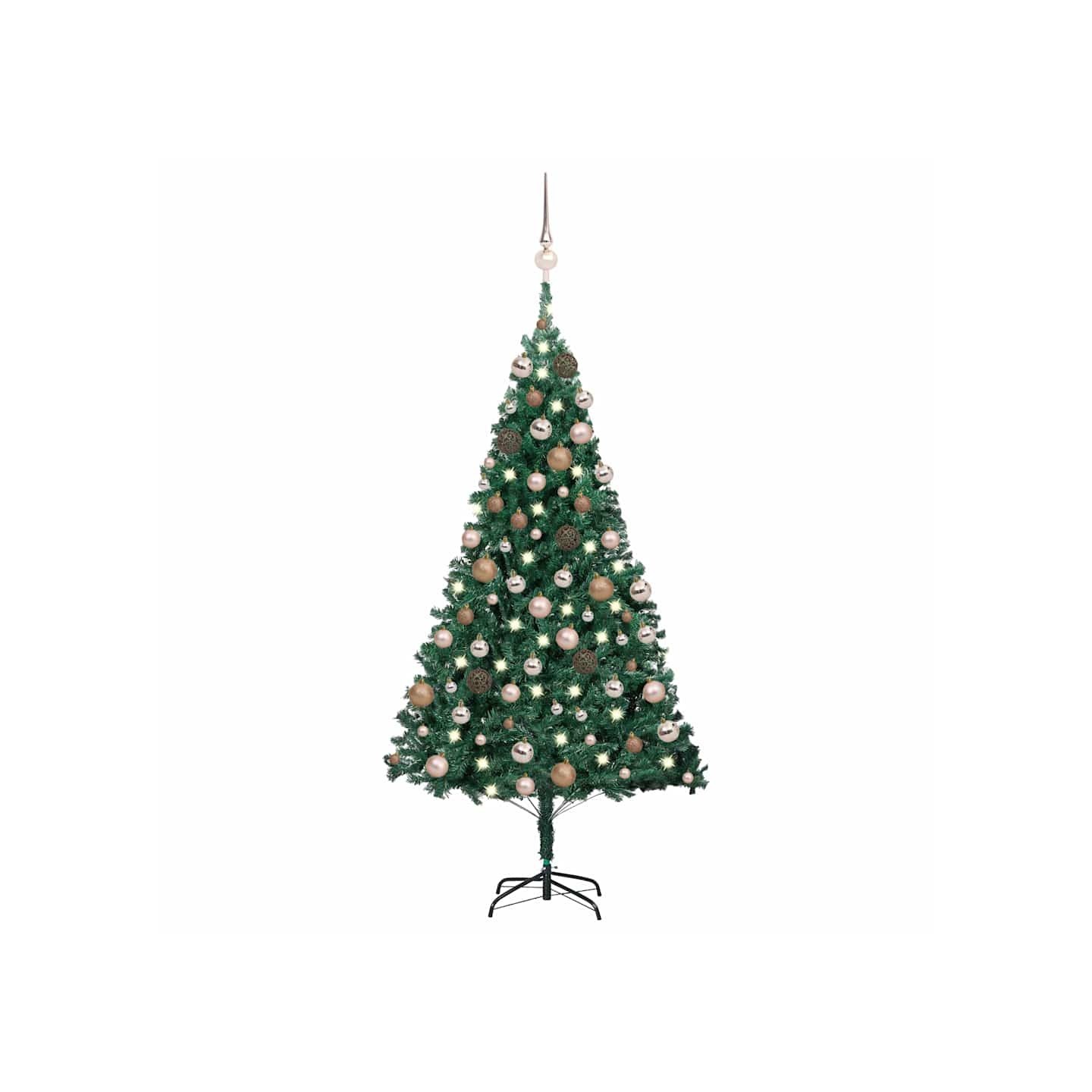 Arbre de Noël artificiel pré-éclairé et boules vert 180 cm PVC
