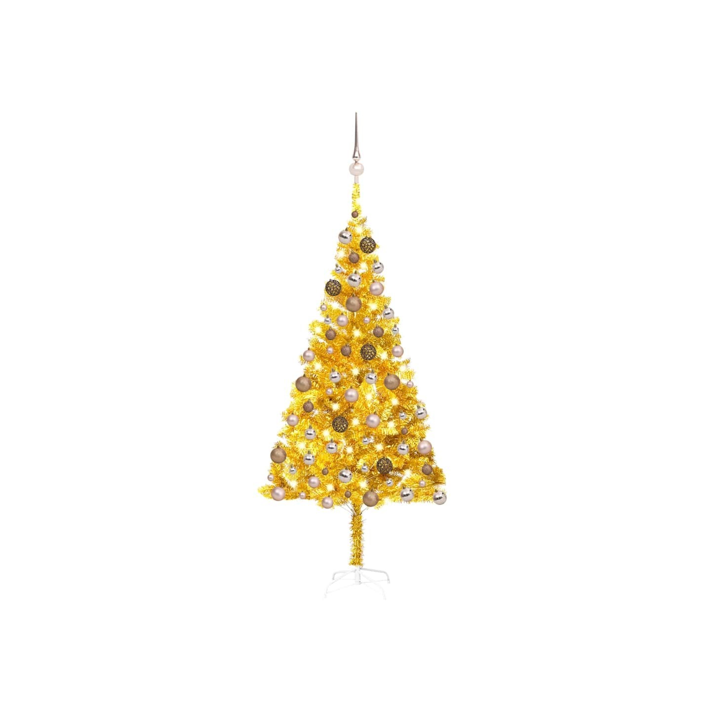 Arbre de Noël artificiel pré-éclairé et boules doré 180 cm PET