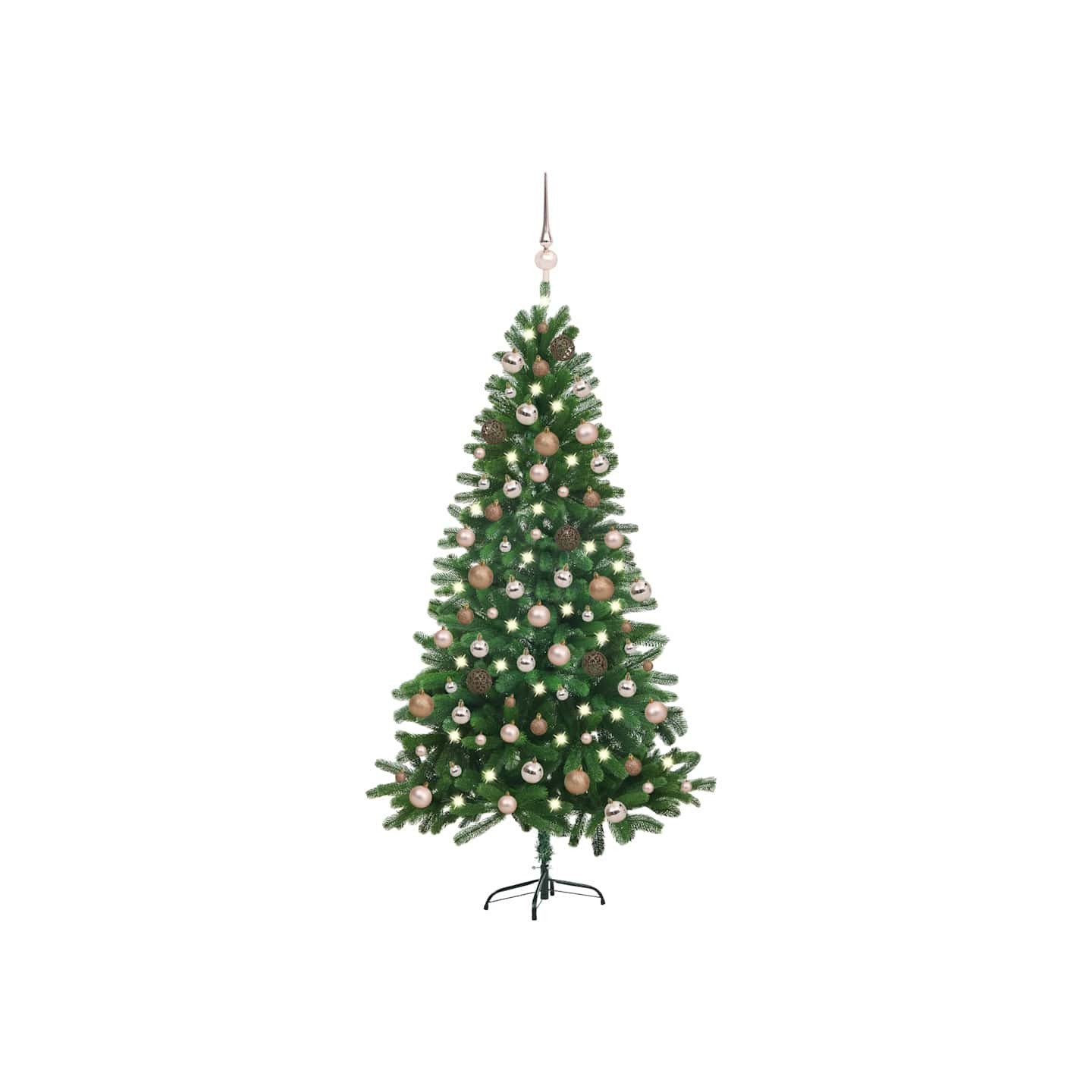 Arbre de Noël artificiel pré-éclairé et boules 150 cm Vert