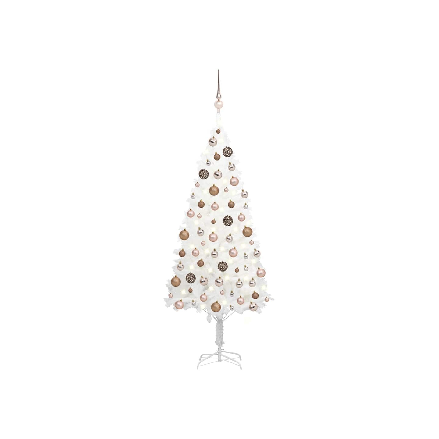 Arbre de Noël artificiel pré-éclairé et boules blanc 150 cm