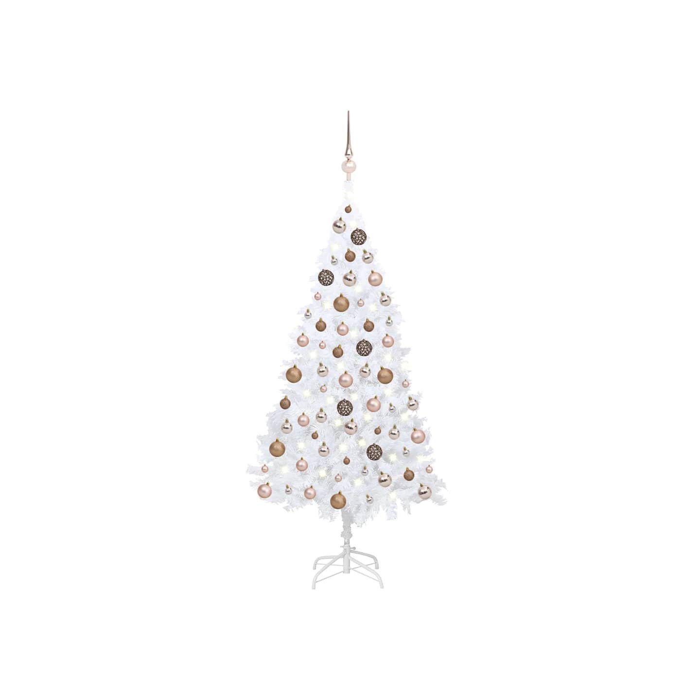 Arbre de Noël artificiel pré-éclairé et boules blanc 120 cm PVC