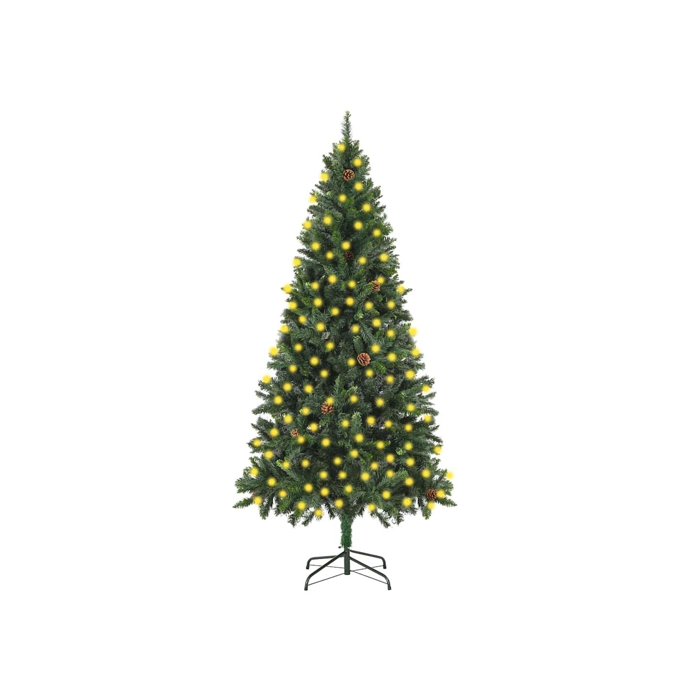 Arbre de Noël artificiel pré-éclairé pommes de pin vert 210 cm