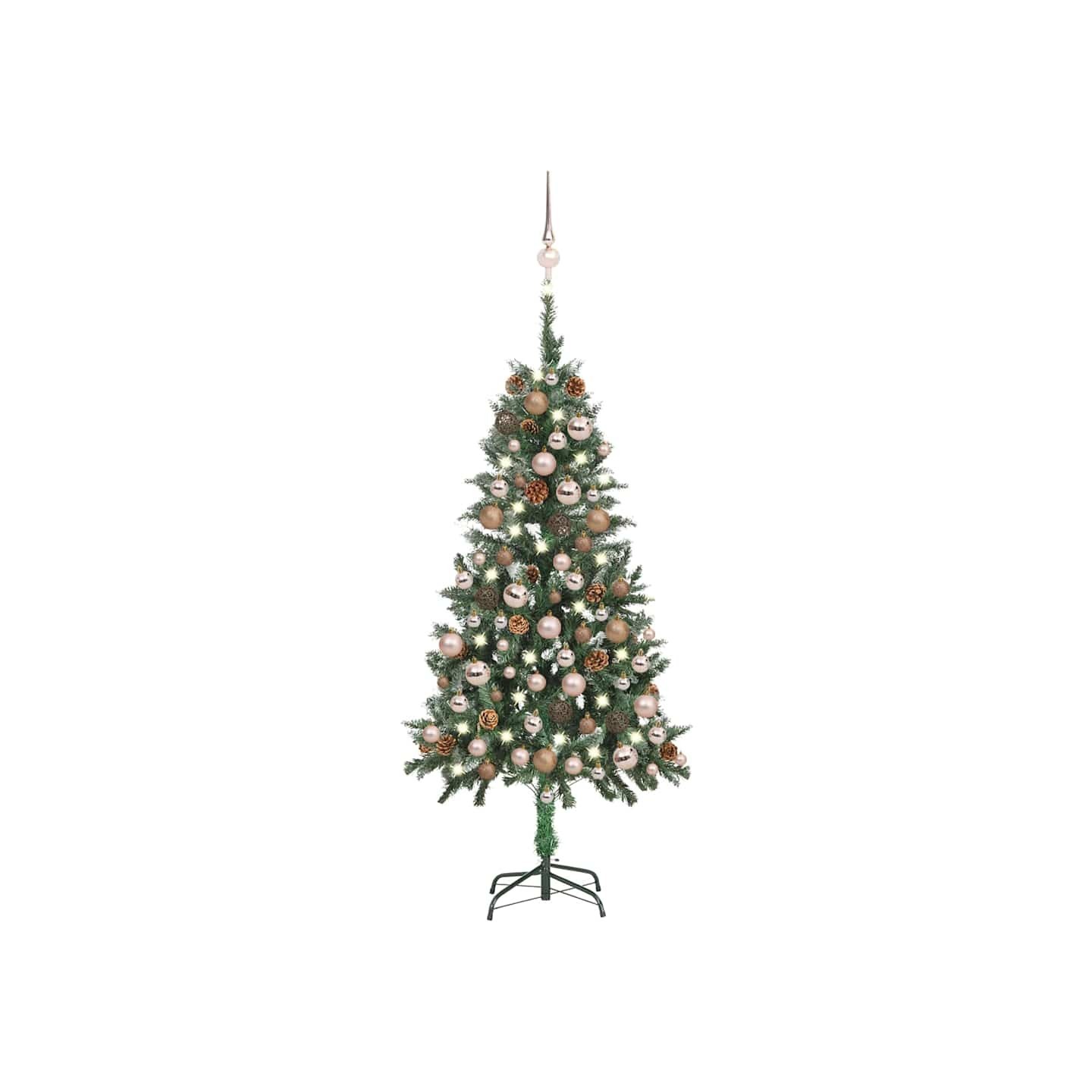 Arbre de Noël artificiel pré-éclairé/boules pommes de pin 150cm