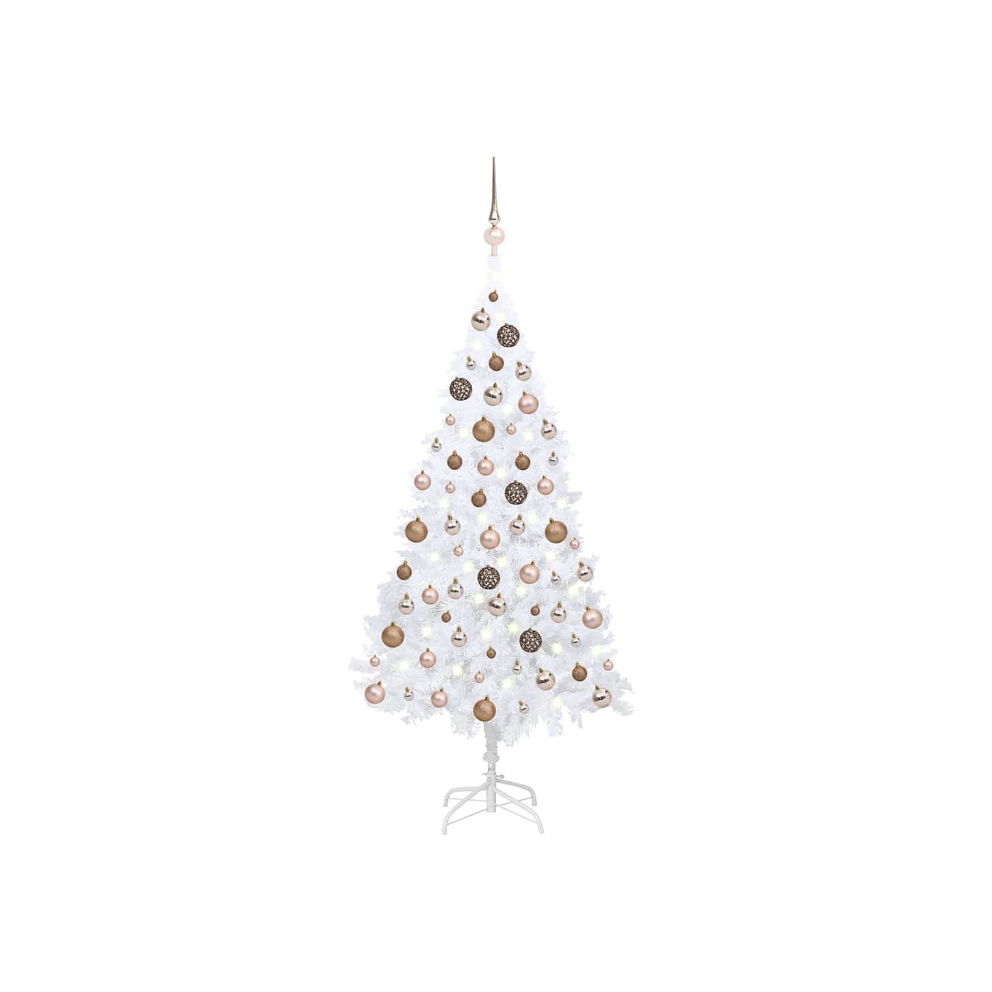 Arbre de Noël artificiel pré-éclairé et boules blanc 150 cm PVC