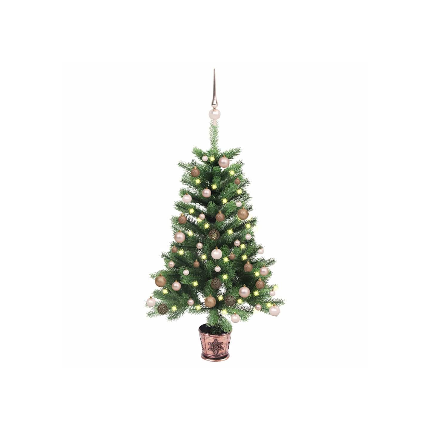 Arbre de Noël artificiel pré-éclairé et boules 90 cm vert